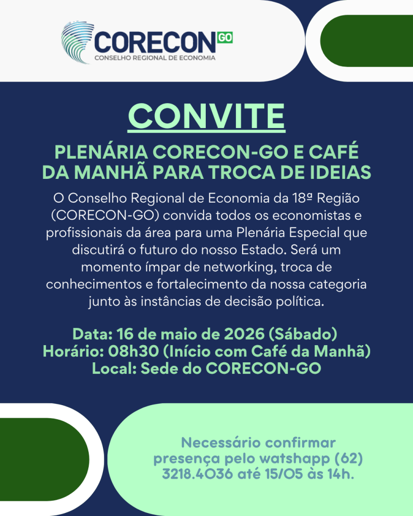 CONVITE: PLENÁRIA CORECON-GO E CAFÉ DA MANHÃ PARA TROCA DE IDEIAS